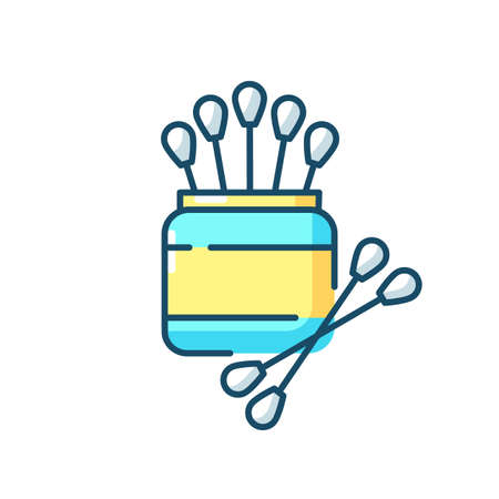 Cotton swabs RGB color icon. Medical equipment for laboratory experiment. Hygienic supply. Cotton buds. Makeup, medicine. Ear cleaning. First aid item. Isolated vector illustrationのイラスト素材
