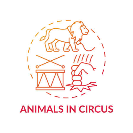 Animals in circuses red gradient concept icon. Cruelty for entertainment and amusement. Animal abuse, wildlife harm idea thin line illustration. Vector isolated outline RGB color drawingのイラスト素材