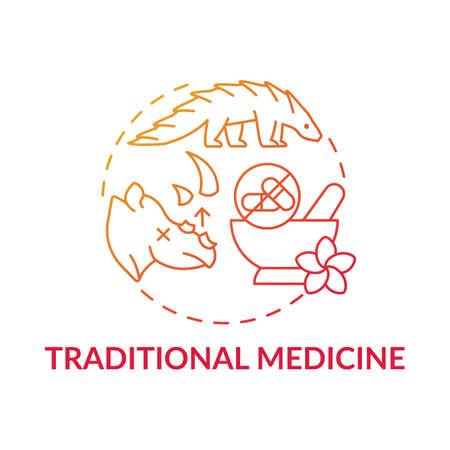 Traditional medicine red gradient concept icon. Exotic animal abuse and cruelty. Biodiversity loss. Wildlife extinction idea thin line illustration. Vector isolated outline RGB color drawingのイラスト素材