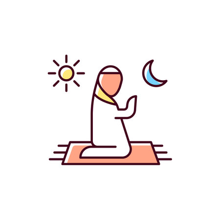 Prayer RGB color icon. Talking to god. Quite communication time. Religious ritual time. Spiritual things people can do. Isolated vector illustrationのイラスト素材