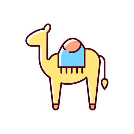 Camel RGB color icon. Big animal with two water bags used for long walks throught desert. Sand ship mamal. Traditional symbol. Isolated vector illustrationのイラスト素材