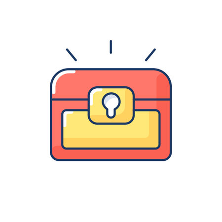 Player inventory RGB color icon. Adventure video game menu sign. Treasure hunt. Mobile game interface element. Old locked chest Isolated vector illustrationのイラスト素材