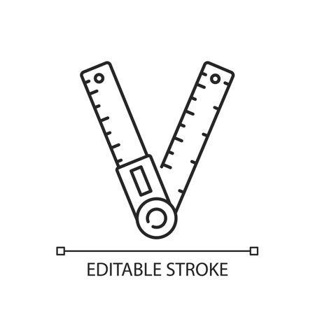 Ruler linear icon. Measuring length and draw straight lines. Geometry and technical drawing. Thin line customizable illustration. Contour symbol. Vector isolated outline drawing. Editable strokeのイラスト素材