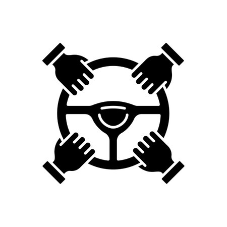 Car sharing black glyph icon. Model of car rental where people rent cars for short periods of time. Owner gives automobile for hour. Silhouette symbol on white space. Vector isolated illustrationのイラスト素材