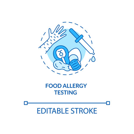 Food allergy testing concept icon. Top testing category idea thin line illustration. Skin and blood tests. Antibody-based foods sensitivity. Vector isolated outline RGB color drawing. Editable stroke