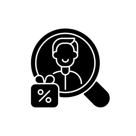 Promotional marketing black glyph icon. Type of marketing communication used to reach target audiences to promote product or service. Silhouette symbol on white space. Vector isolated illustrationのイラスト素材