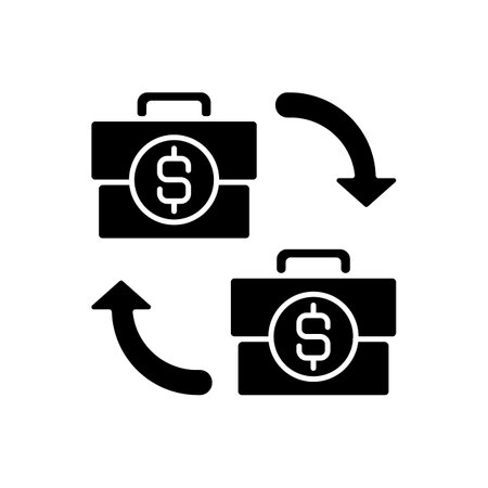 B2B marketing black glyph icon. Situation where one business makes commercial product transaction with another company. Silhouette symbol on white space. Vector isolated illustrationのイラスト素材