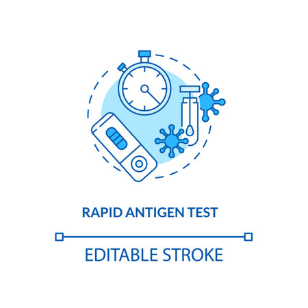 Rapid antigen test concept icon. Covid testing type idea thin line illustration. Nasopharyngeal swab test. Protein fragments detection. Vector isolated outline RGB color drawing. Editable strokeのイラスト素材