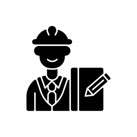 Supervisor black glyph icon. Responsibility for employees productivity and actions. Providing guidance and support. Overseeing projects. Silhouette symbol on white space. Vector isolated illustrationのイラスト素材