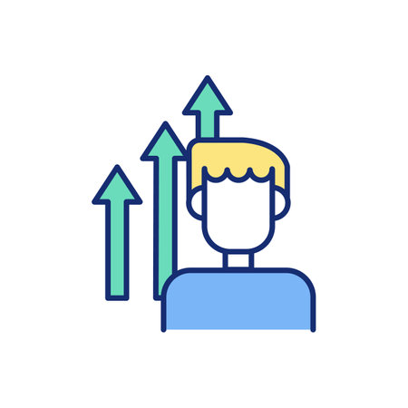 Personal development improvement RGB color icon. Boosting self-confidence. Self-development goals. Building positive habits. Improving behavior. Increasing productivity. Isolated vector illustrationのイラスト素材