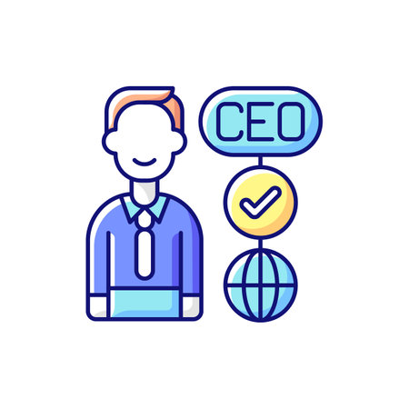 CEO RGB color icon. Chief executive officer. Highest-ranking person in company. Guiding employees. Taking managerial decisions. Overseeing entire corporate operations. Isolated vector illustrationのイラスト素材
