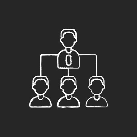 Traditional company structure chalk white icon on black background. Leader and multiple subordinates layers. Hierarchy in business. Traditional organization. Isolated vector chalkboard illustrationのイラスト素材