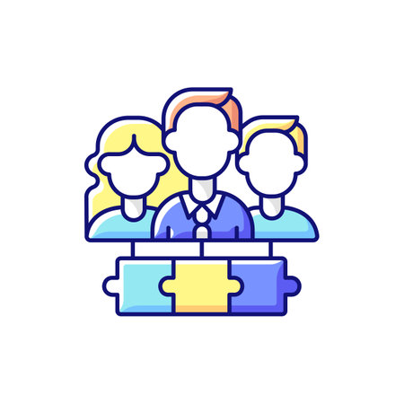 Team RGB color icon. Working together. Cooperation for accomplishing purpose. Workplace teammates. Teamwork, collaboration. Achieving processes and goals together. Isolated vector illustrationのイラスト素材