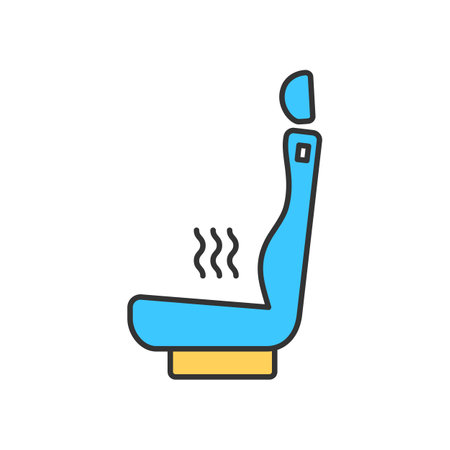 Vehicle interior RGB color icon. Heated car seat. Inside automobile cabine. Garage service. Warm temperature for driver sitting. Heater waves for transportation. Isolated vector illustrationのイラスト素材