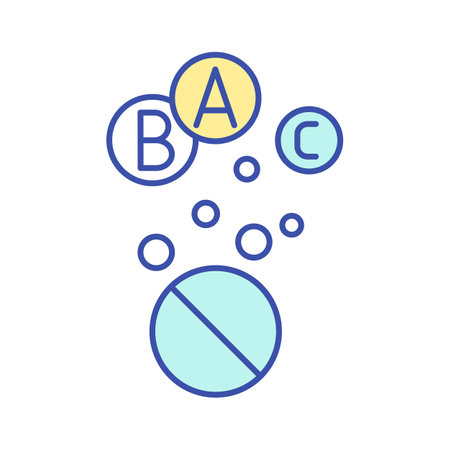 Water soluble supplement RGB color icon. Fizzy multivitamin complex. Tablets for dietary. Nutritionology for health eating. Pharmaceutical intake of multi mineral complex. Isolated vector illustrationのイラスト素材
