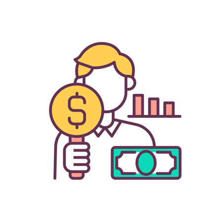 Income downsizing RGB color icon. Finance process optimization. Cost reduction strategy. Business process optimize. Company budget restructuring. Innovation account. Isolated vector illustrationのイラスト素材