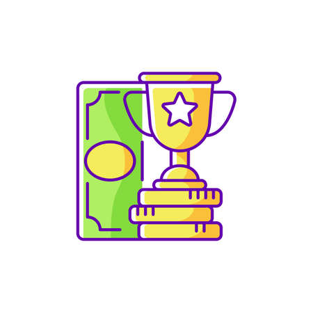 Winning RGB color icon. Cash prize. Victory. Becoming profitable sports bettor. Keeping winning bet. Making money betting on sports. Success in game and competition. Isolated vector illustrationのイラスト素材