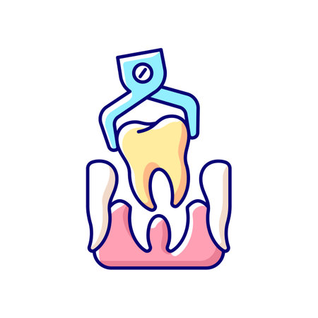 Dental surgery RGB color icon. Reducing tooth ache. Special tool. Dentistry surgery instruments. Instruments for dental treatment. Toothache treatment. Isolated vector chalkboard illustrationのイラスト素材