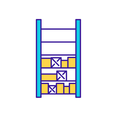 Storehouse stock on shelves RGB color icon. Inventory administration. Logistics, cargo storage. Warehouse management. Business administration, retail service. Isolated vector illustrationのイラスト素材