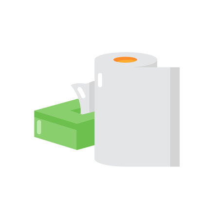 Paper products vector flat color icon. Disposable tissues. Toiletries and tablecloth. Supplies for cleanliness. Domestic paper towels. Cartoon style clip art for mobile app. Isolated RGB illustrationのイラスト素材