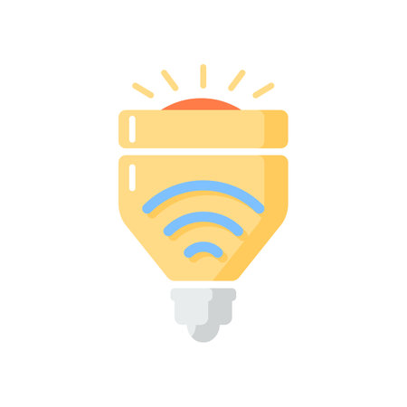 Light bulbs vector flat color icon. Smart home installation. Remote house access technology. Wireless switch for lights control. Cartoon style clip art for mobile app. Isolated RGB illustrationのイラスト素材