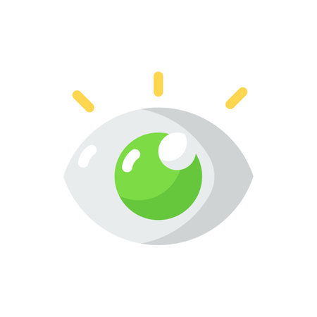 Viewing vector flat color icon. Eyesight check. Online surveillance. Eye sign for digital screen. Smartphone interface button. Cartoon style clip art for mobile app. Isolated RGB illustrationのイラスト素材