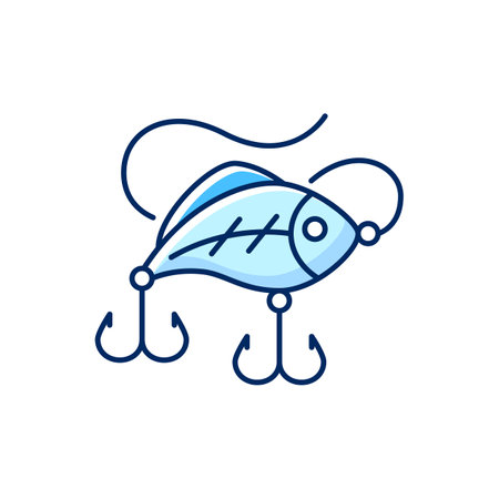 Lures RGB color icon. Wobbler bait. Fishing bait. Artificial Fishing Lure. Hobby and leisure activity. Tournament for fisherman. Reliable hooks. Contest concept. Isolated vector illustrationのイラスト素材