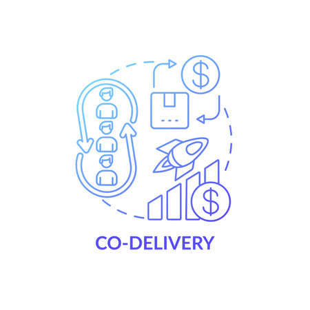 Co-delivery concept icon. Co-production element idea thin line illustration. Outcomes improvement with collective effort. Realizing innovative solutions. Vector isolated outline RGB color drawingのイラスト素材