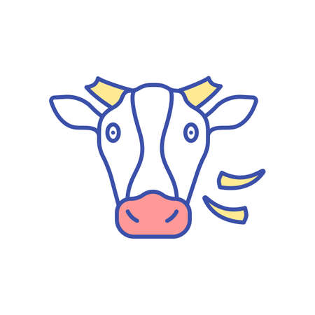 Cow RGB color icon. Domesticated animal. Farm cattle, ranch livestock. Herbivore, mammal animal. Dairy industry. Cheese production. Face of bison. Head of bull. Isolated vector illustrationのイラスト素材