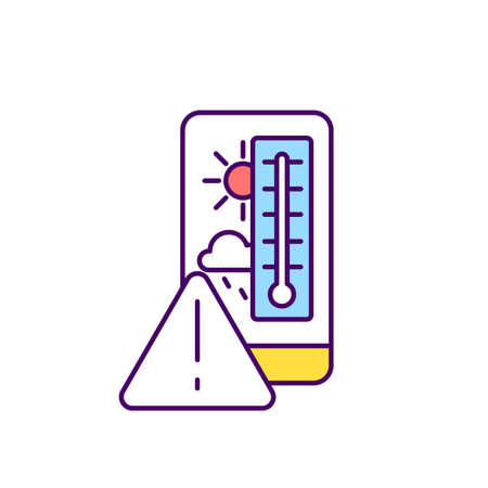 High environmental temperatures RGB color icon. Extreme temperature safety. Dangers to human body. Prevention heat stress in agriculture. Atmospheric pressure extremes. Isolated vector illustrationのイラスト素材
