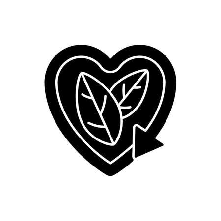 Please recycle sign black glyph icon. Natural cosmetics production. Ecology movement. Recycle problems and solutions. Silhouette symbol on white space. Vector isolated illustrationのイラスト素材