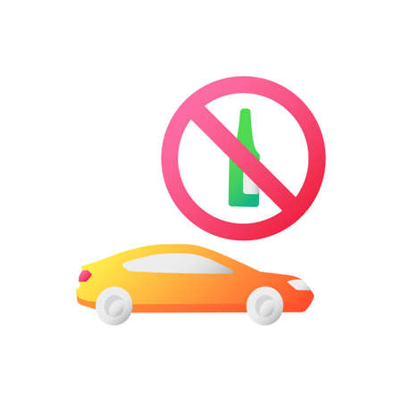 Drunk driving vector flat color icon. Traffic safety regulation, responsible drinking. Restriction for drivers, accident prevention. Cartoon style clip art for mobile app. Isolated RGB illustrationのイラスト素材