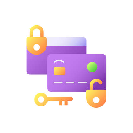 Lock and unlock card vector flat color icon. Safety money transaction. Credit card security system. Bank personal account protection. Cartoon style clip art for mobile app. Isolated RGB illustrationのイラスト素材
