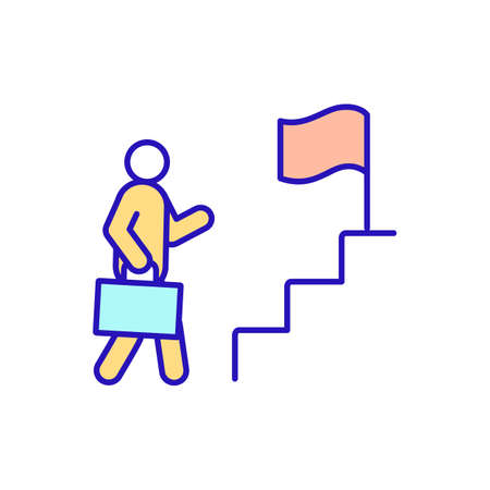 Career promotion RGB color icon. New employee with goals. Responsibility and authority. Transition from entry-level to levels of salary and qualifications. Isolated vector illustrationのイラスト素材
