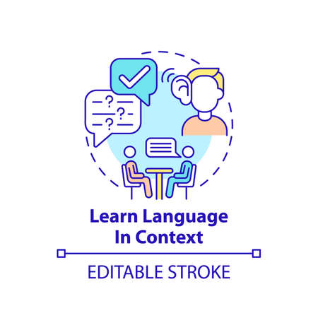 Learning language in context concept icon. Linguistic context idea thin line illustration. Background knowledge. Meaningfulness importance. Vector isolated outline RGB color drawing. Editable stroke