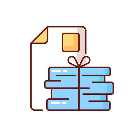 Waste paper RGB color icon. Paper recycling. Paperboard, cardboard products. Turning waste into new products. Papery packaging. Newspapers and magazines. Isolated vector illustrationのイラスト素材
