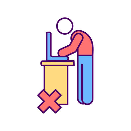 Awkward working posture RGB color icon. Performing work activities. Bad body positioning prevention. Unnatural movement. Musculoskeletal disorders risk factor. Isolated vector illustrationのイラスト素材