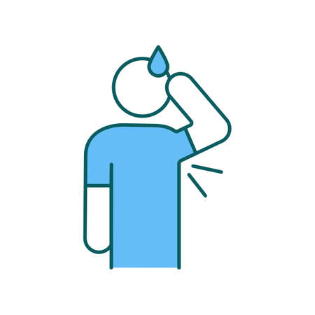 Hyperhidrosis disorder RGB color icon. Excessive sweating, perspiration. Thyroid problems sign. Hormonal changes. Menopause, hyperthyroidism. Bodily process. Isolated vector illustrationのイラスト素材