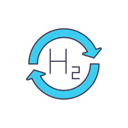 Using electrical to separate hydrogen from oxygen in water blue RGB color icon. Electricity obtaining from renewable sources. No carbon dioxide in atmosphere. Isolated vector illustrationのイラスト素材