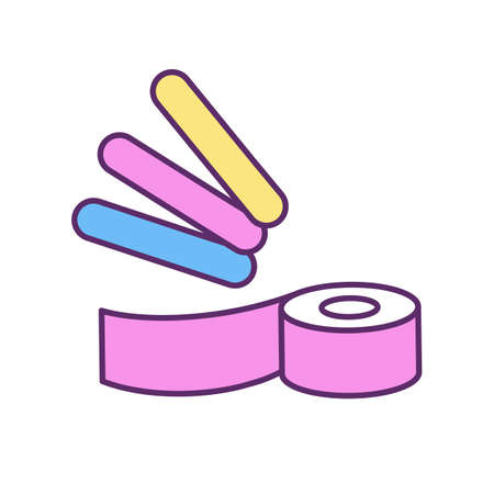 tape colors RGB color icon. Joints and ligaments support. Elastic therapeutic tape. Muscles swelling and pain reduction. Body performance improvement. Isolated vector illustrationのイラスト素材