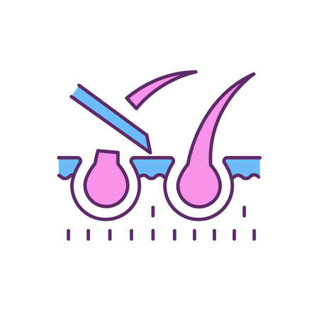 Hair removal RGB color icon. Epilation, depilation. Removing body hair. Shaving and plucking. Cosmetic preparation for tape applying. Hair-removal procedure. Isolated vector illustrationのイラスト素材