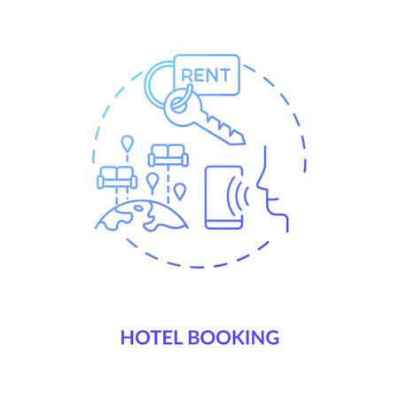 Hotel booking concept icon. Business travel during covid pandemic idea thin line illustration. Travel service optimization. Vector isolated outline RGB color drawing. Editable strokeのイラスト素材