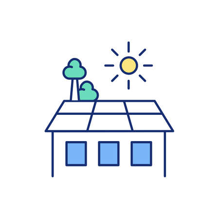 Rooftop place for relaxation RGB color icon. Rooftop garden development. Recreational green space. Open, flat roof area. Summer relaxing and entertaining. Living roof. Isolated vector illustrationのイラスト素材
