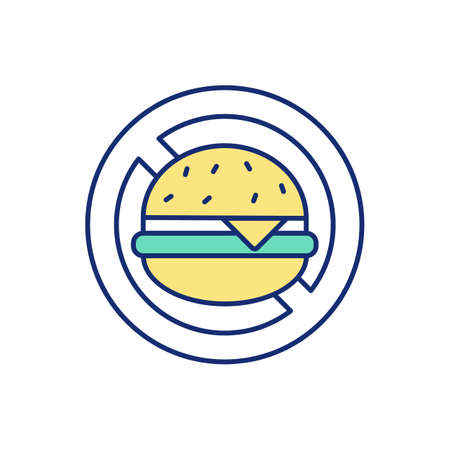 Healthy eating habits promotion RGB color icon. Avoiding junk food. Balanced diet. Achieving health goals. Reducing high cholesterol risk. Good health and wellbeing. Isolated vector illustrationのイラスト素材