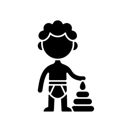 Male toddler black glyph icon. 1-2 years old. Child development. Preschooler. Early childhood. Physical growth. Learning through play. Silhouette symbol on white space. Vector isolated illustrationのイラスト素材