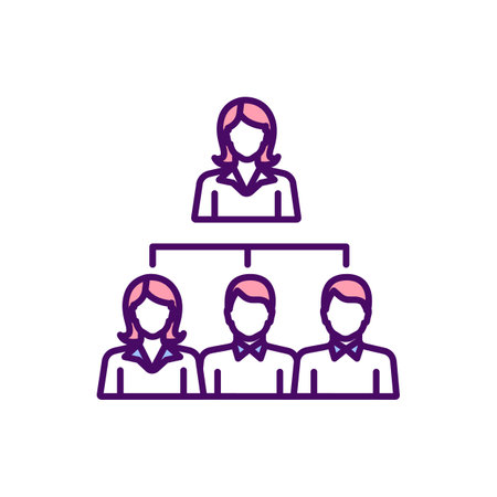 Female leader RGB color icon. Women in politics and business. Focusing on teamwork. Training, mentoring and personal development. Empathy and ambition balance. Isolated vector illustrationのイラスト素材