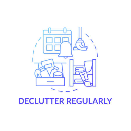 Declutter regularly blue gradient concept icon. Habits to prevent clutter idea thin line illustration. Carrying about household. Tidying and cleaning. Vector isolated outline RGB color drawingのイラスト素材