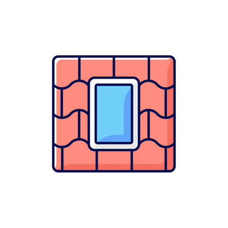 Skylight windows RGB color icon. Outward opening, fixed window set into roofline. Venting skylight. Installing into house ceiling. Light-transmitting structure. Isolated vector illustrationのイラスト素材