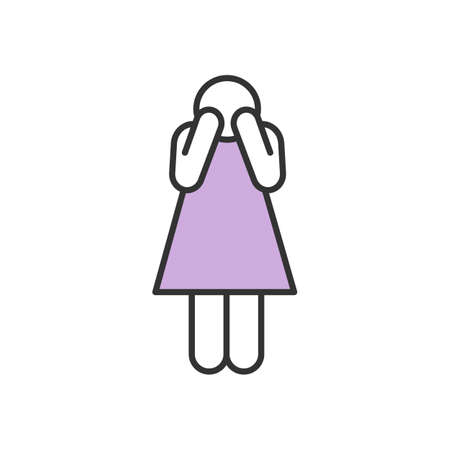 Sorrow RGB color icon. Regretting for someone loss. Unhappy, unpleasant state. Distress causing by affliction, disappointment. Grief, sadness. Guilt and remorse sense. Isolated vector illustrationのイラスト素材