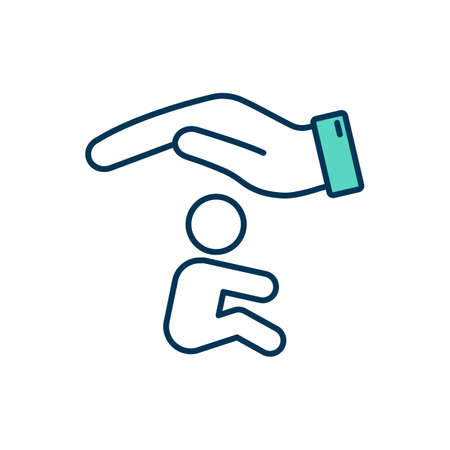 Childcare RGB color icon. Child safety supervision and monitoring. Secure environment to babies. Daycare worker. Caregiving setting. Providing early childhood education. Isolated vector illustrationのイラスト素材